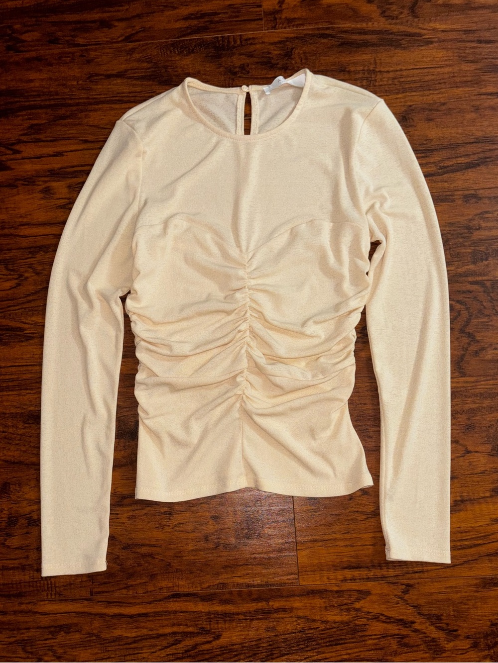 ASTR The Label Ruched Center Blouse Buttercream Long-Sleeve Sheer Gathered Top